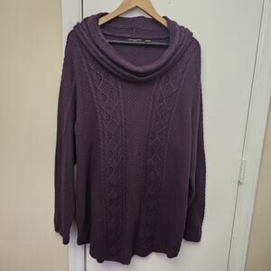 Jeanne Pierre Cowl Neck Cable Knit Sweater Dark Plum Purple Size 3X Round Hem